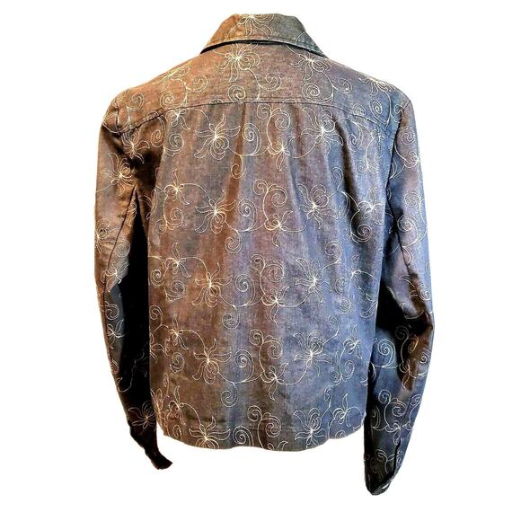 Julie Mitchell Denim Collection Jacket Size 16 Blue & White Floral Stitch Snap - Picture 5 of 8